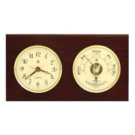 Bey Berk International Bey-Berk International Brass Clock & Barometer with Thermometer - Mahogany WS213